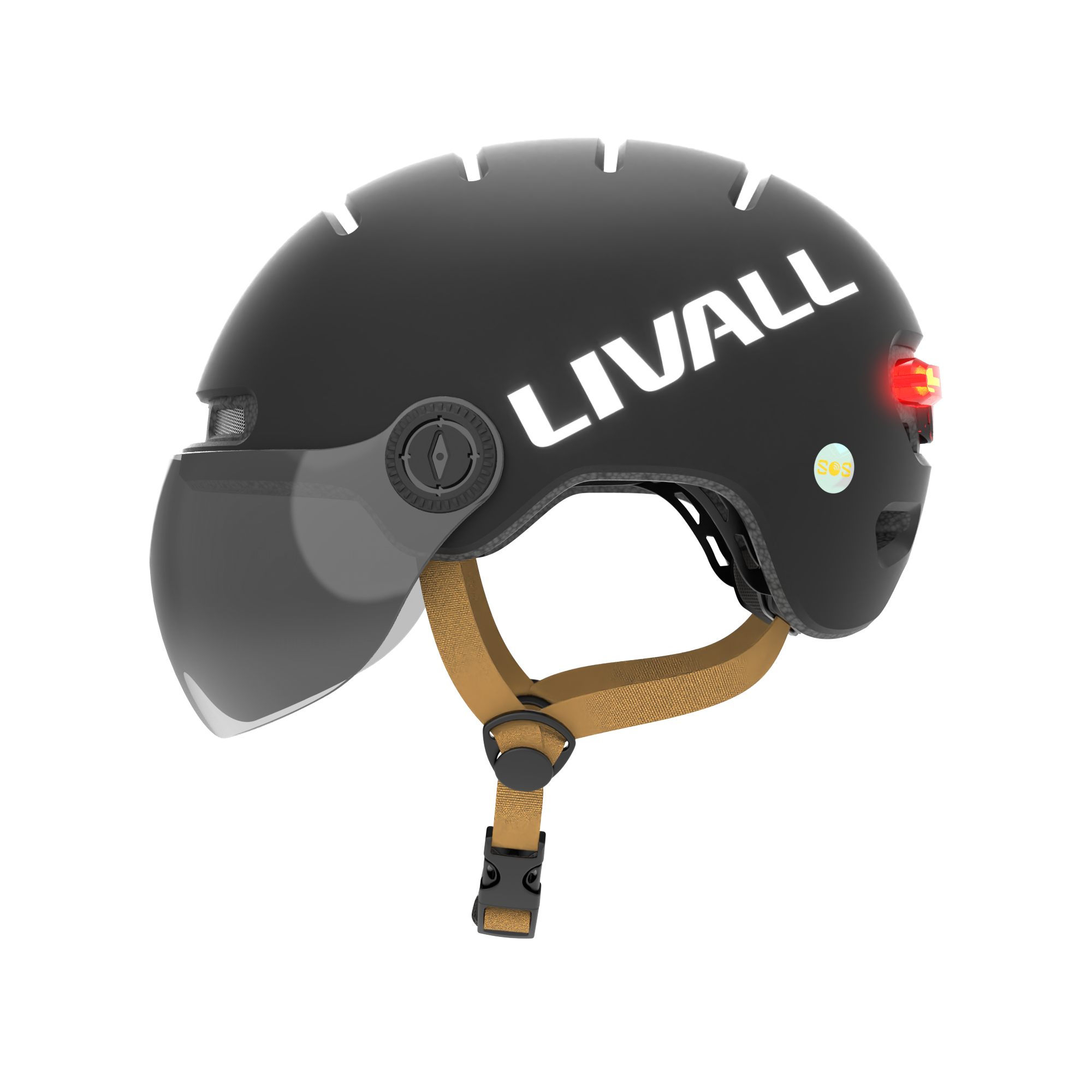 black Livall helmet with visor for electric scooters