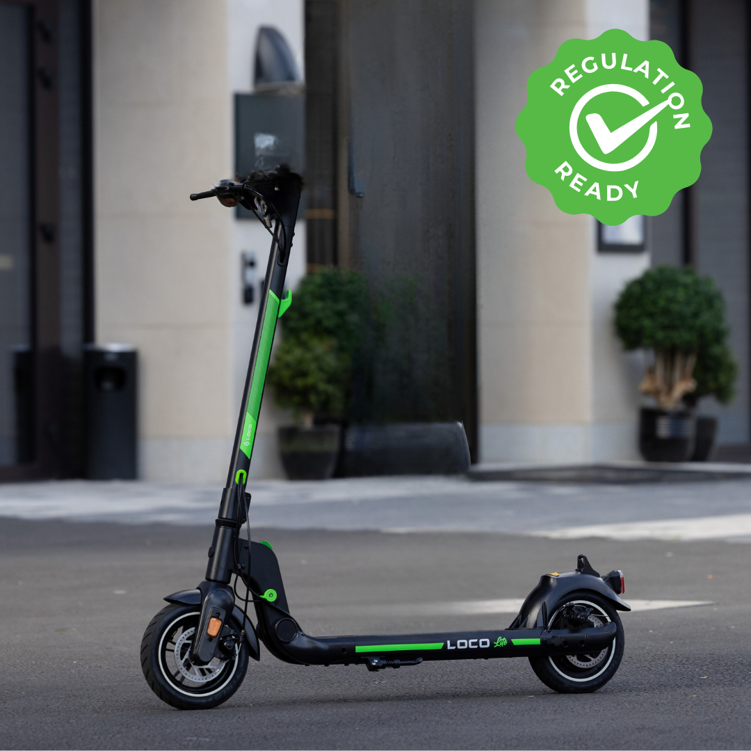 LOCO Lite regulation ready electric scooter parked outdoors