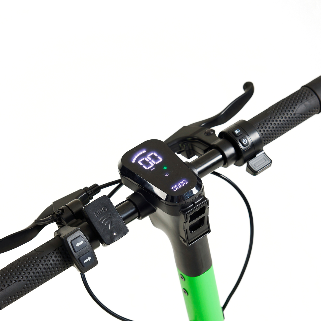 LOCO City electric scooter cockpit with display, controls and brake levers
