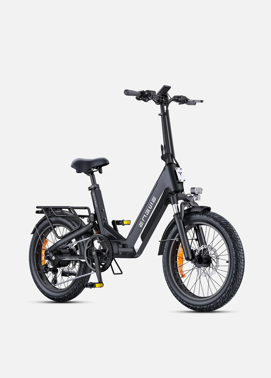 Engwe L20 3.0 Boost folding electric bike front three-quarter view in black