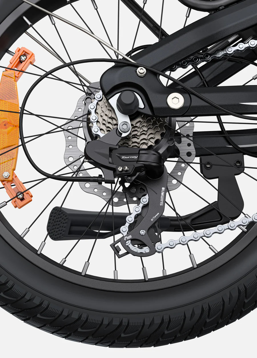 Engwe L20 3.0 Boost electric bike rear derailleur and gear system close-up
