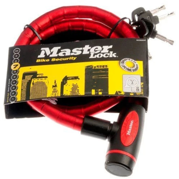 Master Lock 1M Armoured Key Lock Red - LOCO Scooters